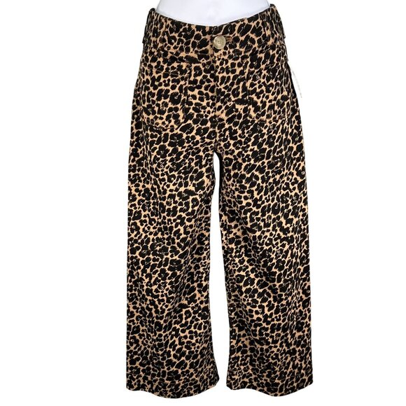Maeve The Colette NWT 23P Leopard Print Wide Leg High Rise Cropped Ponte Jeans - Picture 1 of 16